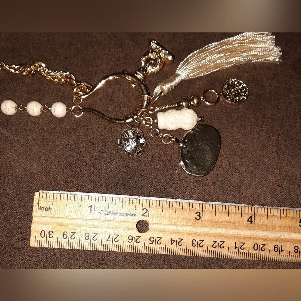 Buddha multi charm pendant gemstone bead goldtone necklace tassel Tribal - Picture 12 of 16